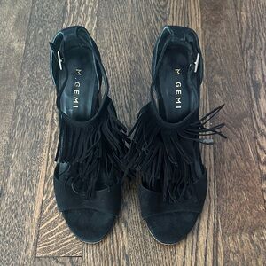M. Gemi Black Suede Fringe Heels
